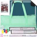 American Mahjong Tile Set, 166 Pcs Mahjong Game Set Including 166 Engraved Tiles, Mat, Pusher Racks, Money Chips, Dice, and Storage Bags for Family Gatherings, Parties, Outdoors (Green), 1.2 x 0.8 x 0.6 in