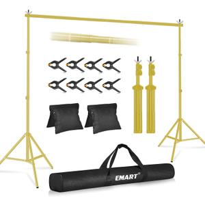 EMART Backdrop Stand 10x8.5ft(WxH) Photo Studio Adjustable Background Stand Support kit with 2 Crossbars, 8 Clamps, 2 Sandbags and Carry Bag for Parties, Events Decoration, Wedding -Titanium Gold