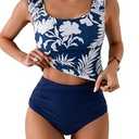 Eomenie Tankini Swimsuits for Women Tummy Control Ruched Bathing Suit Two Piece Swim Tank Top with High Waisted Bottom (S)