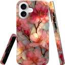 Compatible with iPhone 17 Case,Glossy Case All-Round Protection Shockproof Anti-Scratches TPU Cover,Cases for Man Woman-Blossoms Pink Flower Stained Glass