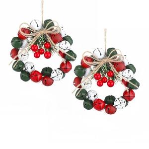 4Pcs Mini Jingle Bell Christmas Wreath Vintage Rust Wreaths with Twine Bow Pine Red Berries Xmas Tree Hanging Decoration for Holiday Indoor Home Decor (Red)