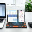 Universal Wireless Keyboard Ultra Light Portable Mini Keyboard with Adjustable Angle Stand&Leather Case,Computer Keyboard Rechargeable Travel Bluetooth Keyboard for iPad Android,Windows and iOS-Orange