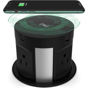 Automatic Pop Up Outlet for Countertop, Recessed Power Strip with 4 AC Outlets, 2 USB A, 2 USB C Pop Up Socket, Wireless Charger Station for Kitchen Conference Workbench, ETL Listed
