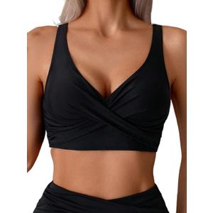 ZAFUL Twist Bikini Tops for Women Push Up Swimsuit Top Lace Up Padded Bathing Suit Tops Only (Black, M)