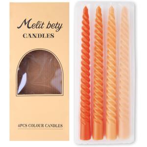 4 Pack Spiral Gradient Taper Candles Long Pole Unscented Candles, Smokeless & Dripless, Gift Boxed for Wedding, Christmas, Table or Mantle Decor, Orange