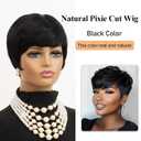 MOONSHOW Short Wigs for Black Women Black Pixie Cut Wig Short Layered Pixie Wigs for Black Women Natural Straight Wig with Bangs Synthetic Straight 1B Wig