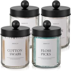 Bathroom Organizers and Storage,4 Pack Bathroom Accessories,Bathroom Decor,Home Decor,Bathroom Storage and Organization,Qtip Holder for Room Decor Aesthetic (Black lids)