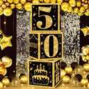 50th Birthday Decorations Boxes for Men- 3PCS Black Gold Happy 50th Birthday Balloons Boxes, 50 Year Old Party Supplies for Men Women
