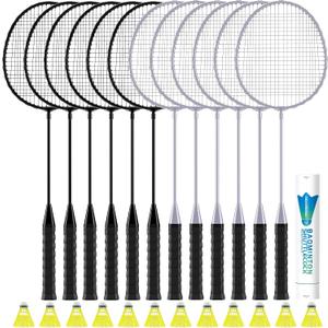 AboveGenius Badminton Rackets Set, 12 Racquets, 12 Birdies, 25.71 x 8.07 inch
