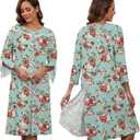 Hospital Gowns for Women Tear Away Snap 3/4 Sleeve Open Back Post Shoulder Surgery Dresses Delivery Nightgown S-3XL (Light Green Flower)