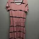 levaca Womens Summer Casual Dress Belly Drawstring Beach Coverup Short Sleeve 2025 Outfit Midi Sundress with Pockets (Large, Ze-yh3023 Wave Striped) 