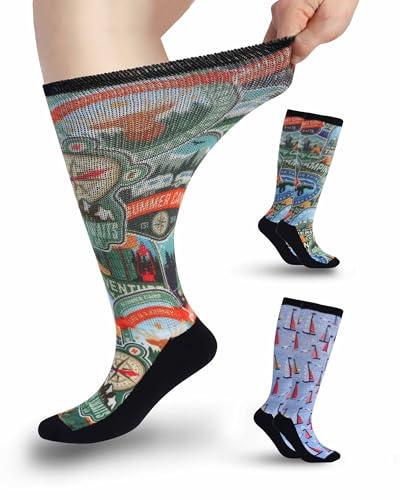 YOKEEP Diabetic Socks for Women & Men Extra Wide, 4 Pairs Over The Calf Non Binding Diabetic Lymphedema Neuropathy Edema Swollen Feet Cast Boot Socks Bariatric for Women Men, L