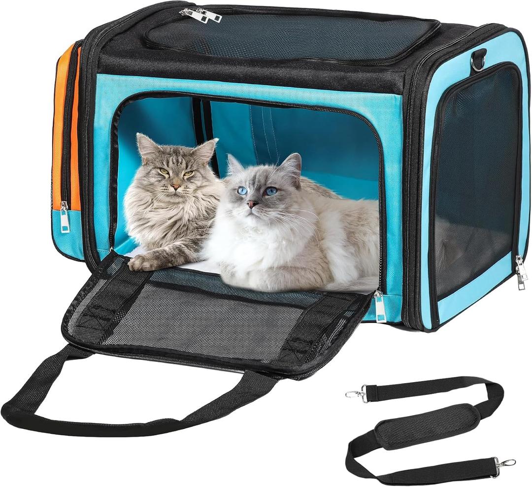 Extra Large Cat Carrier for 2 Cats, Pet Carrier, Dog Carrier for Small Dogs, Cat Carrier Soft, Collapsible Large Pet Carrier for Traveling Indoor and Outdoor Uses - Blue 24"x16"x16" (24.0"L x 16.0"W x 16.0"H)