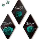 ONIZHITY 3 Pcs Teal Bathroom Decor Rose Wooden Wall Art Turquoise Bathroom Decor with Thankful Grateful Blessed Inspirational for Room Kitchen Bedroom(teal, 12 x 7 Inch)