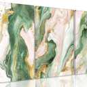 3Pcs Green and Gold Wall Art Emerald Green Abstract Boho Marble Wall Decor Modern Luxury Posters Prints Pictures Paintings Artwork for Living Room Bedroom Bathroom Home Decorations(16x24 in Canvas)