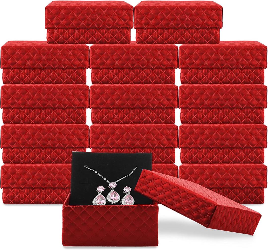 Coobbar Necklace Earring Ring Box Gift Box,15 Pieces Square Cardboard Jewelry Gift Boxes,Cotton Filled Cardboard Paper Jewelry Box Gift Case (2.95 x 2.95 x 1.38 Inches) (Red)