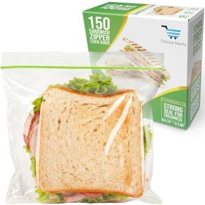 Sandwich Bags 150 Count Resealable, Super Strong Zipper 5.9" x 6.7" Size Perfect For School, Work and Lunch Prep Reusable Sandwich Bags