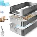 Stainless Steel Sifting Litter Box, 24" x 16" x 12" Extra Large Metal Sifting Cat Litter Box for Pine Pellet, High Sides Metal Litter Box with Lid for Big Cats, Anti-Leakage(Grey)
