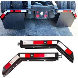 Black Angled Spring Loaded Mud Flap Hanger Bracket Mudflap Holder Set 1-1/8" Bolt Spacing 30" Length with Reflective Tapes fit for Semi Trucks, 2 Pack