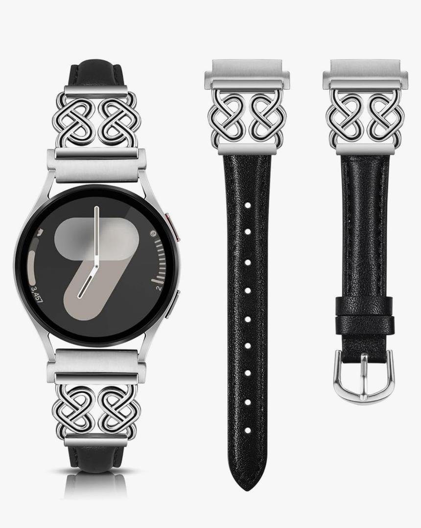 TOYOUTHS Leather Band Compatible with Samsung Galaxy Watch 7/6/5/4/Active 2 40mm 44mm Band Women, 20mm Dressy Slim Leather Strap with Celtic Heart-Shaped Knot Buckle for Watch 6 Classic/Watch FE