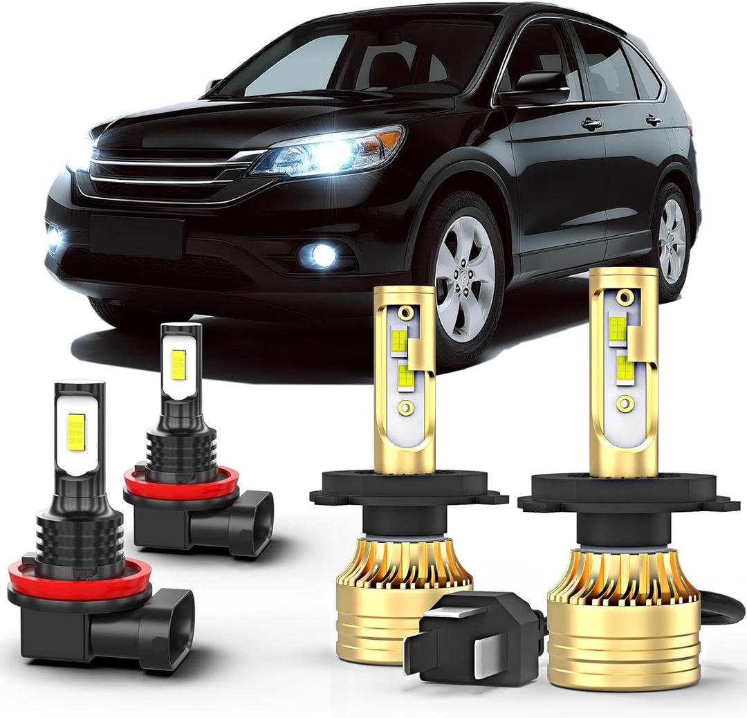 Fit for Honda CR-V CRV 2007 2008 2009 2010 2011 2012 2013 2014 LED Light Combo, 9003/H4 High Low Beam H11 Fog Lights,22000lm,50000hours,6000K White,Plug and Play,Pack of 4
