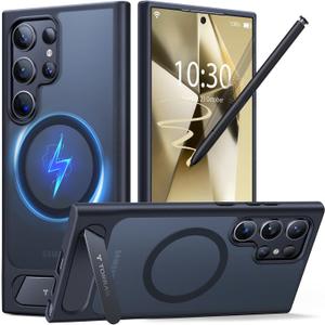 TORRAS Strong Magnetic & Seamless Stand for Samsung Galaxy S24 Ultra Case, Fit for MagSafe, Mil-Grade Drop Protection, Adjustable Kickstand for Samsung Galaxy S24 Ultra Case, Slim Frosted Matte Black (for Galaxy S24 Ultra)