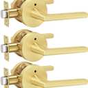 Goldenwarm Gold Door Handles, Privacy Bruhsed Gold Door Handle, Heavy Duty Zinc Alloy Interior Door Levers, Brushed Brass Door Lever Indoor for Bedroom, Bathroom, (3 Pack)