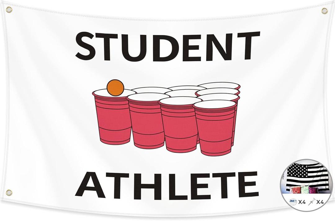 Probsin Student Athlete Flag 3x5 Ft Pong Banner Funny Poster Cool Tapestry Man Cave Wall Decor for College Dorm Room Decoration,Bedroom,Outdoor,Parties,Gift,Indoor,Ceiling,Garden,Garage,Home,House