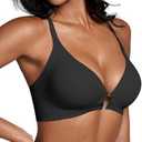 DEANGELMON Front Closure Bras for Women Racerback Bra No Underwire Seamless Push Up T-Shirts Bras Supportive Womens Bralettes Large, Black 