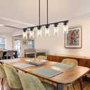 Dining Room Light Fixture Island Lights for Kitchen 6 Light Kitchen Island Light Fixtures Farmhouse Dining Room Light Linear Black Chandeliers for Dining Room Modern Black Pendant Light, Black-43inches