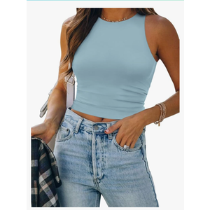 ATHMILE Womens Double Lined Crop Tank Tops Casual Basic Shirts Sleeveless Workout Tops Cute Summer Clothes Teen Girls, Size XL