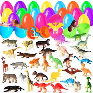 36 Pcs Filled Easter Eggs with Dinosaurs and Animals,Prefilled Dinosaurs Easter Eggs for Kids,Easter Hunt Eggs,Easter Basket Stuffers,Party Favors,Gift