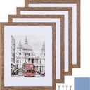 Set of 4, Display 8x10 With Mat or 11x14 Without Mat, Wall Rustic Wood Picture Frames (Rustic Wood)