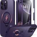 BERFY for iPhone 16 Pro Max Case, Compatible with MagSafe, Built-in 9H Tempered Glass Screen Protector and 360 Spin Magnetic Stand, Full Body Shockproof Phone Case for 16 Pro Max 6.9", Matte Purple