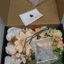 Artificial Flowers Combo Box, Fake Roses Dahlias Silk Flower with Wire Stem, DIY Wedding Bridal Bouquet Baby Shower Party Arrangement Home Dcor (Light Orange)