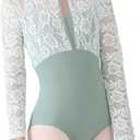 Dance Elite - Femm - Floral Lace Yoke shoulder and sleeve Dance leotard. Leotards for Women Ballet and Dance (Medium, Sage Green)
