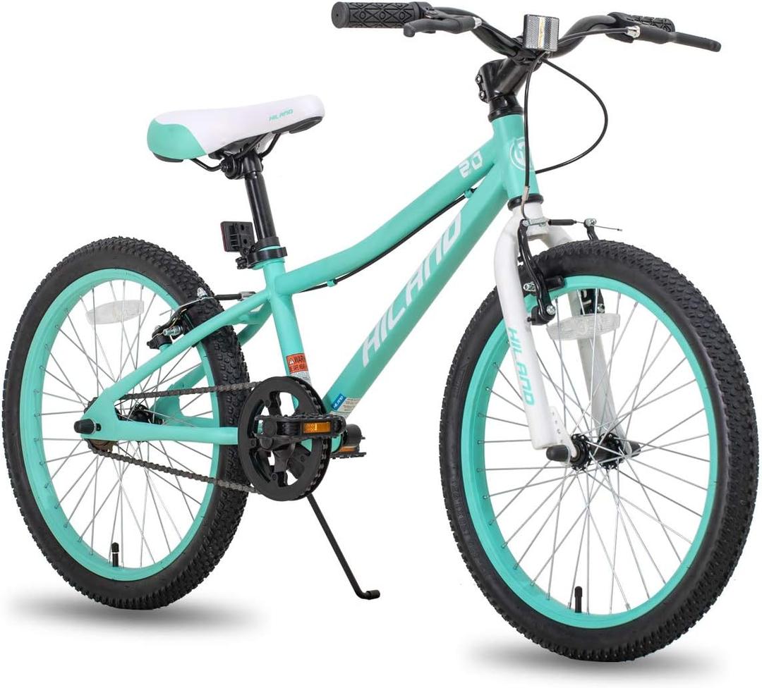 HILAND 20 Inch Kids' Bicycles Mountain Bike for Boys, Girls 5+ Years Old, Single Speed Kids Bicycles with Dual Handbrakes, Child Bike | Kids Bicycles, Dual Handbrakes, Kickstand (green)