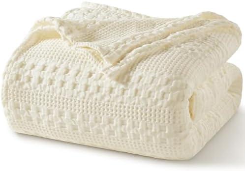 PHF 100% Cotton Waffle Weave Blanket King Size for Bed, Soft Lightweight & Breathable, All-Season Comfort, 300 GSM Luxury Aesthetic Blanket for Home Decor, 108"x90", Cannoli Cream