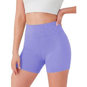 Haloumoning Girls Athletic Shorts Kids High Waisted Yoga Dance Shorts | Gymnastics Shorts for Girls, Sparkly Crystal Dance Shorts, Running Biker Shorts 13-14 Years, 160