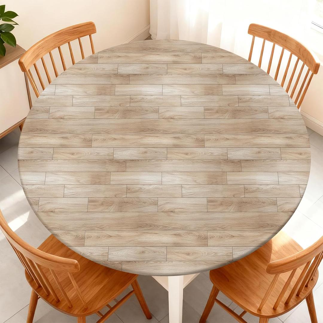 Round Fitted Tablecloth with Elastic Edge Design Tablecloths Waterproof Stain-Resistant Wipeable Picnic Table Cover Fits 61"-65" Round Tables for Camping, Outdoor, Indoor