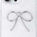 2 x Designed for iPhone 12 Pro Cases with Camera Lens Protection, Cute 3D Metal Bow Phone Cover Clear Soft Protective Case for iPhone 12 Pro Case (Silver)
