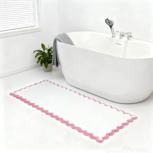 ORTIGIA Long Cute Scalloped Bathroom Rugs Runner, Fun Pink Plush Microfiber Scallop Bath Mats Non Slip Washable Quick Dry Absorbent, Rug Carpet for Bathtub Sink Laundry Room Bedroom, 24x59, 2' X 4'11"