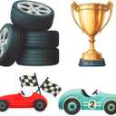 Honoson 4 Pcs Large 30" Racing Car Cardboard Cutouts Standup, Race Car Birthday Party Decorations Check Flag Trophy Tire Photo Booth Props for Photography Backdrop Baby Shower Party Supplies Yard Sign, 19.88 inches x 21.85 inches
