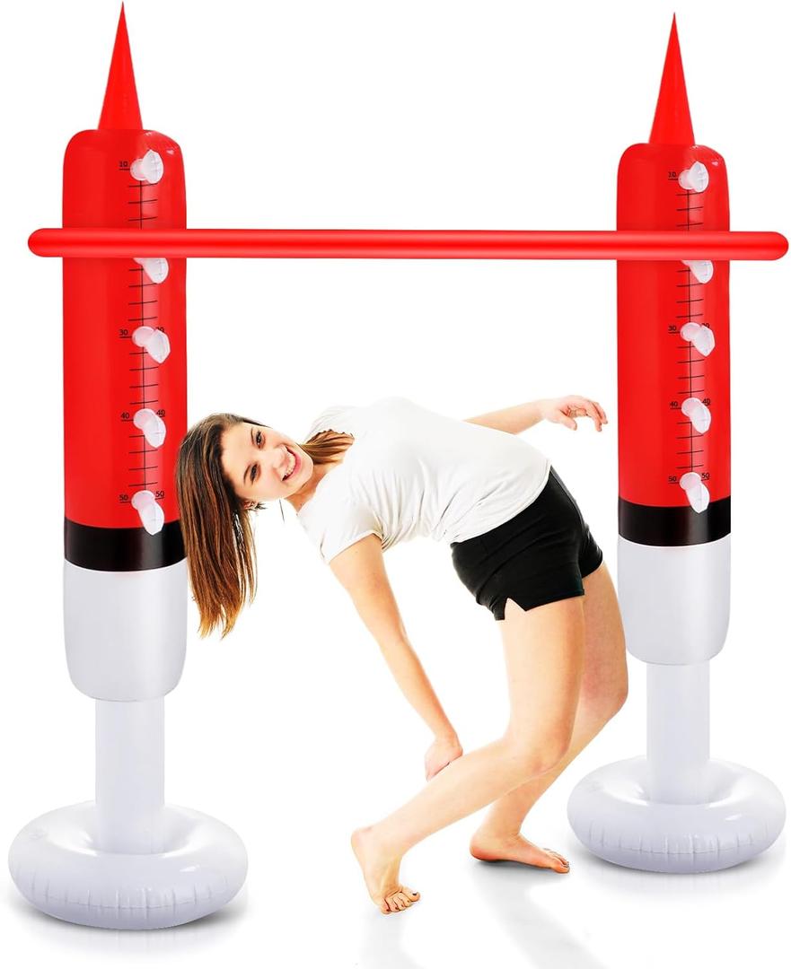 ShinyRelief Syringe Inflatable Limbo Game Halloween Party Carnival Game Fun Limbo Party Stick Fake Injector Inflatable Decoration Enhance Family Bonding for Adult Backyard Lawn Indoor Outdoor