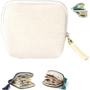 Travel Jewelry Case, Small High-End Large-Capacity Tassel Storage Bag Gifts for Women, Pouch Bags with Zipper, Velvet Jewelry Organizer Storage Bag for Bracelet Rings Earring (Off-White)