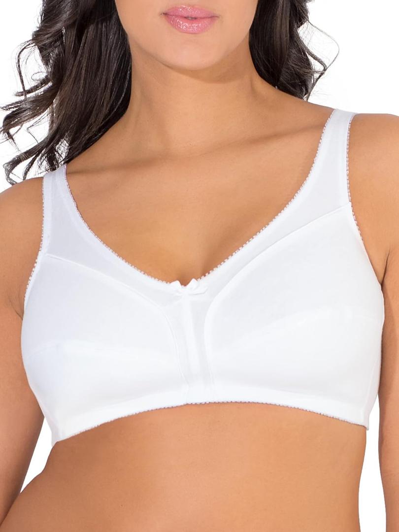 Fruit of the Loom Women's Seamed Soft Cup Wirefree Cotton Bra (40C, White)