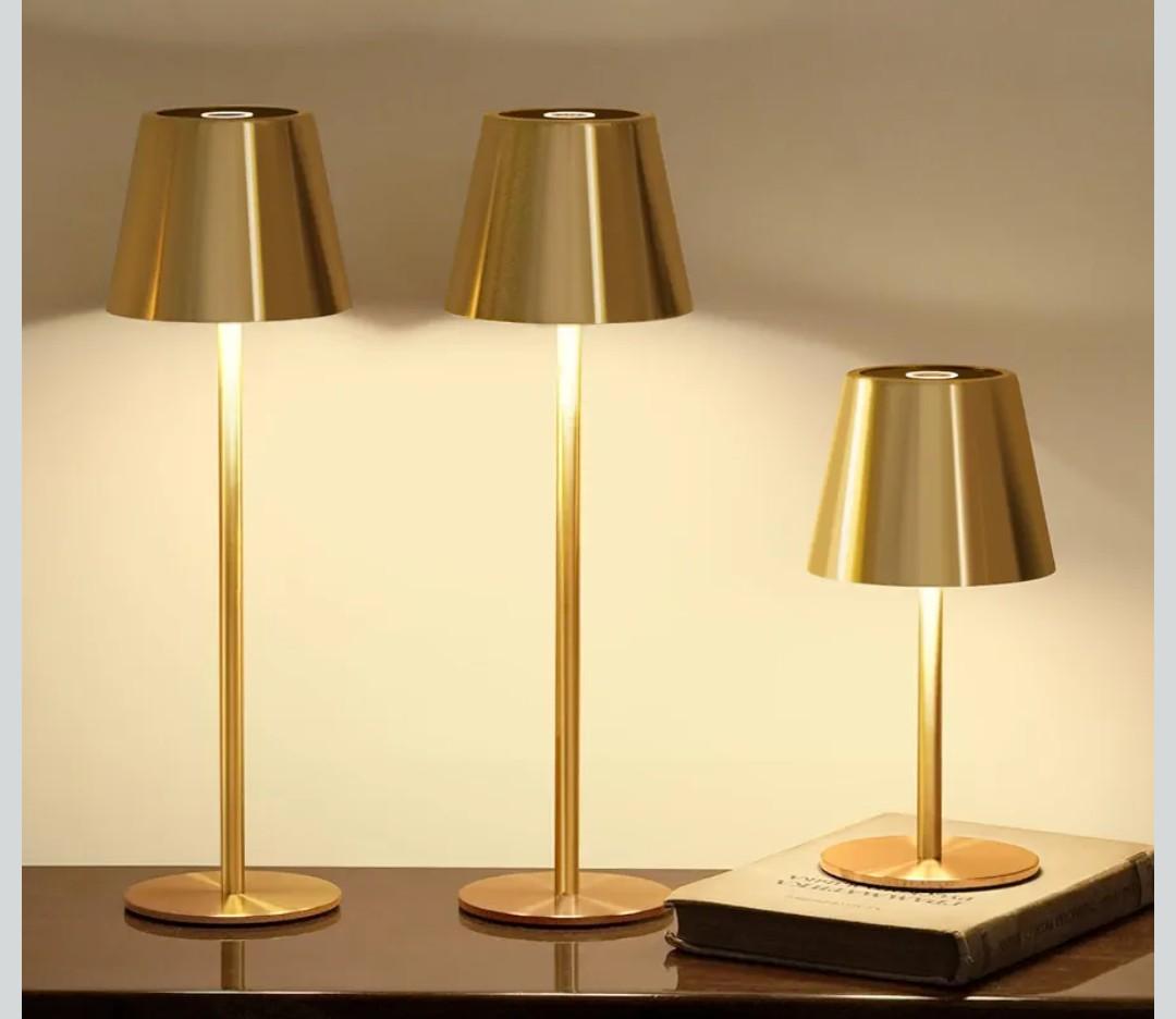 3 Pack Cordless Table Lamp, Portable Battery Operated Lamp with 3 Color Temps and Stepless Dimming, Rechargeable Table Lamp for Dinner, Desk, Cafe, Outdoor (Brushed Gold).