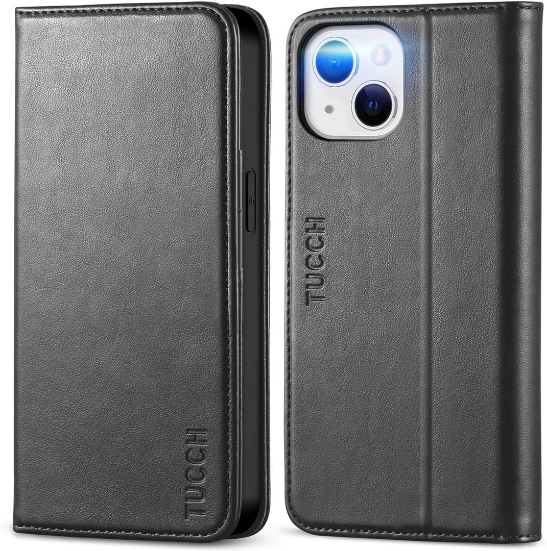 TUCCH Case Wallet for iPhone 13 5G, PU Leather Flip Folio Cover with [3 Card Slots], Stand Book Design [Shockproof TPU Interior Case] Compatible with iPhone 13 6.1-inch 2021, Black