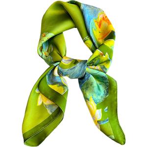 Neck Scarf For Womens Silky Head Scarves Hair Bandanas Square Scarf Fashion Accessories lightweight (13-green Lotus Pond)