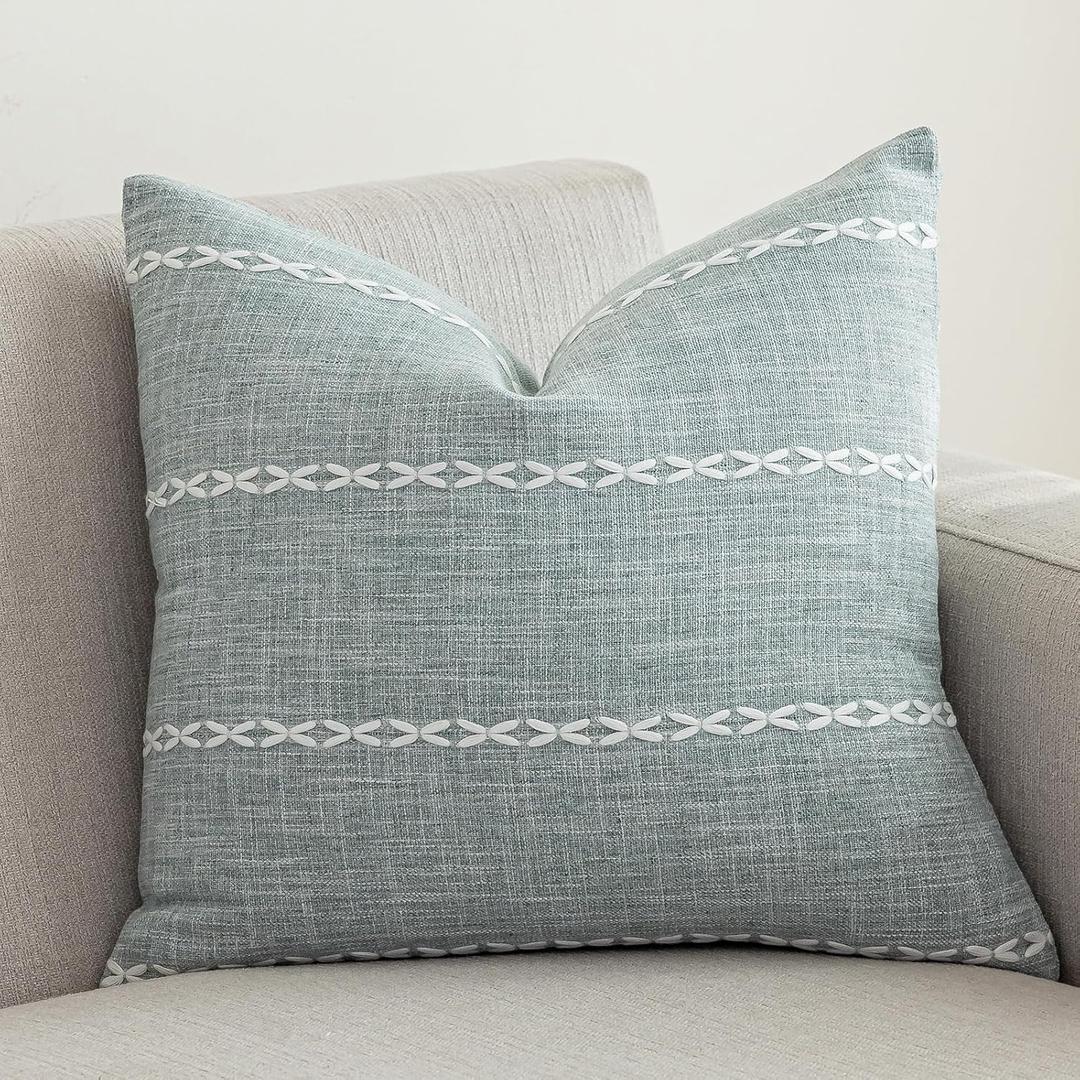 vctops Rustic Striped Cotton Linen Decorative Throw Pillow Cover Embroidery Square Cushion Cover Pillowcase for Sofa Bedroom Couch (Stripe Grey, 20"x20")